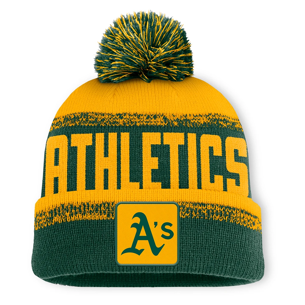 Men's Fanatics Green/Gold Athletics No-Doubter Cuffed Knit Hat with Pom