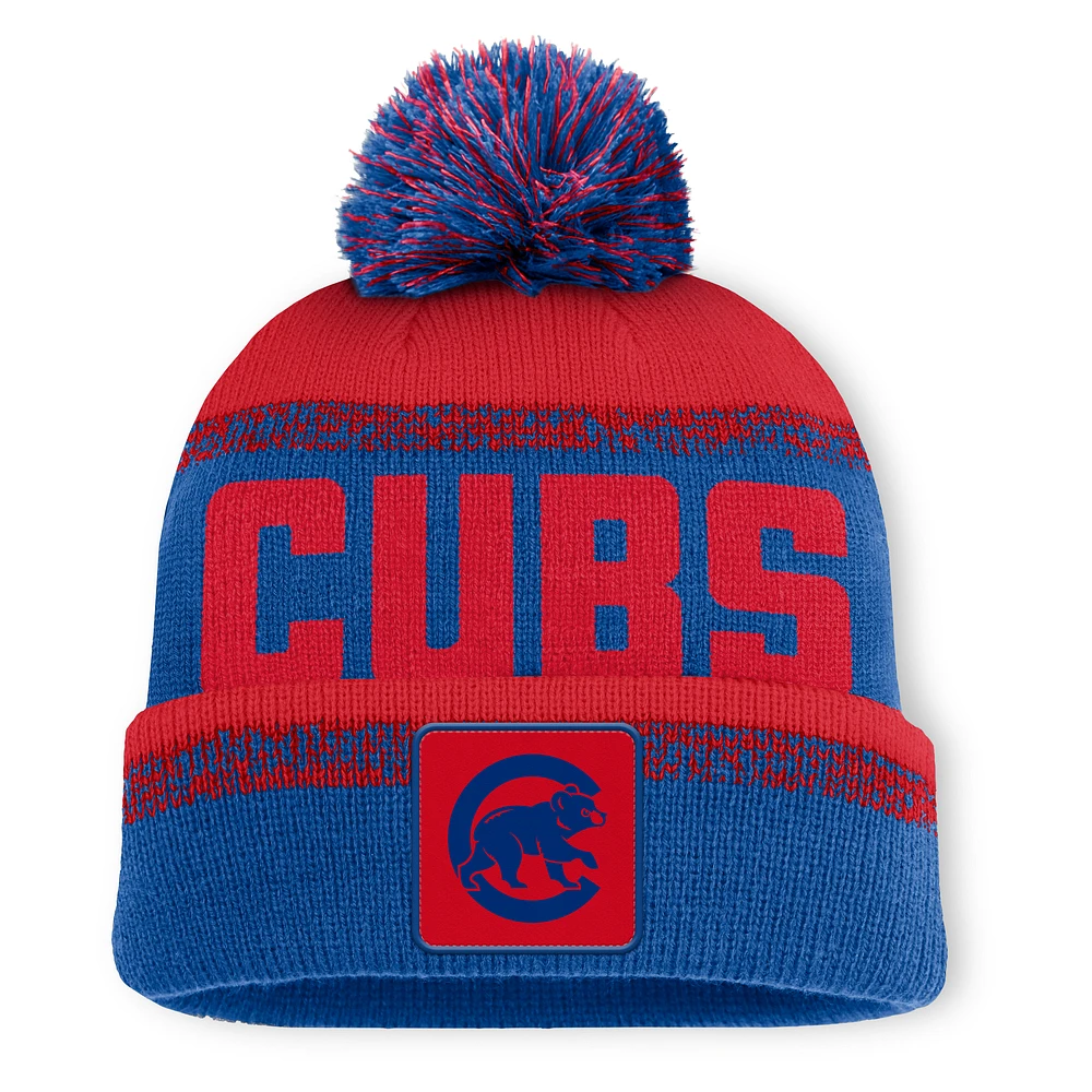 Men's Fanatics Royal/Red Chicago Cubs No-Doubter Cuffed Knit Hat with Pom