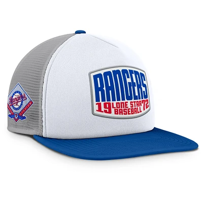 Men's Fanatics Gray/White Texas Rangers Cranked Foam Front Patch Trucker Adjustable Hat