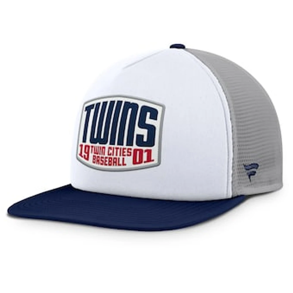 Men's Fanatics Gray/White Minnesota Twins Cranked Foam Front Patch Trucker Adjustable Hat