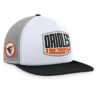 Men's Fanatics Gray/White Baltimore Orioles Cranked Foam Front Patch Trucker Adjustable Hat