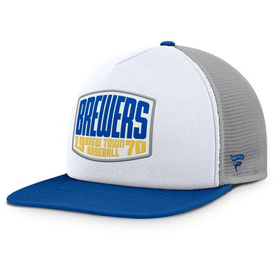 Men's Fanatics Gray/White Milwaukee Brewers Cranked Foam Front Patch Trucker Adjustable Hat