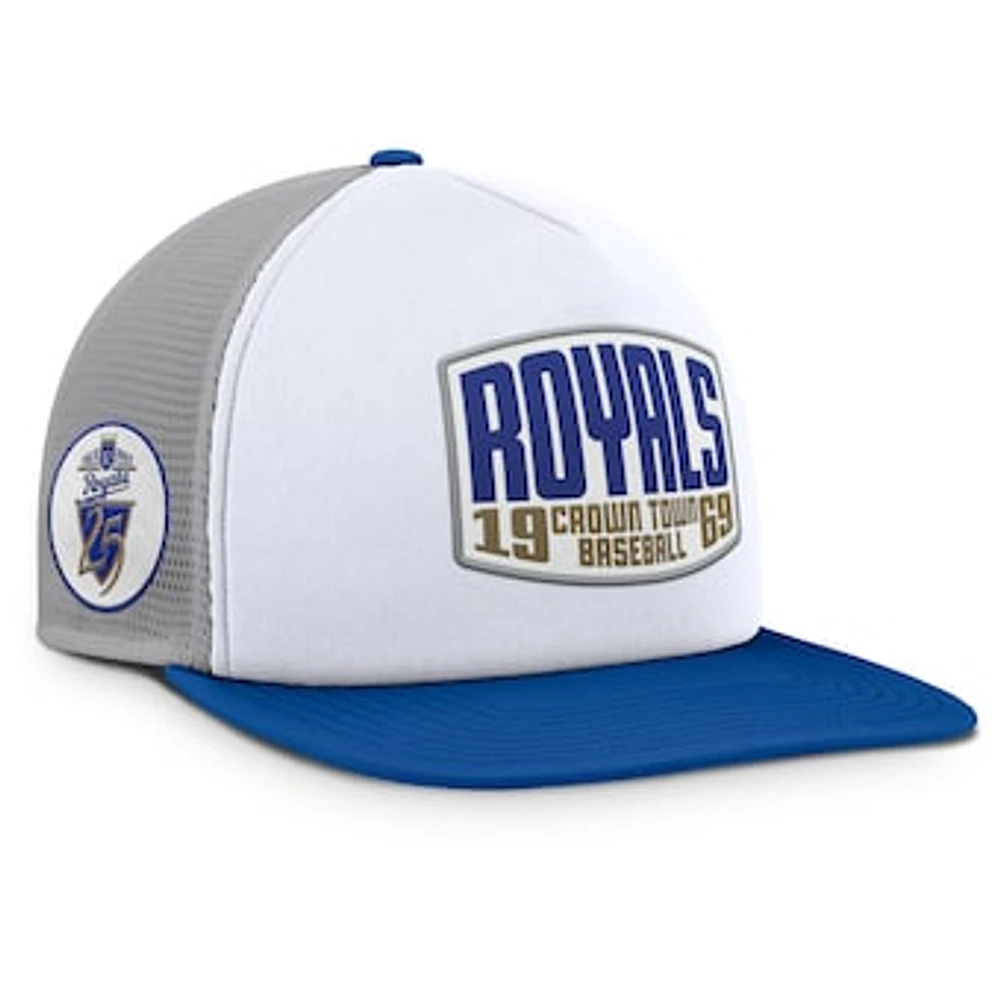 Men's Fanatics Gray/White Kansas City Royals Cranked Foam Front Patch Trucker Adjustable Hat