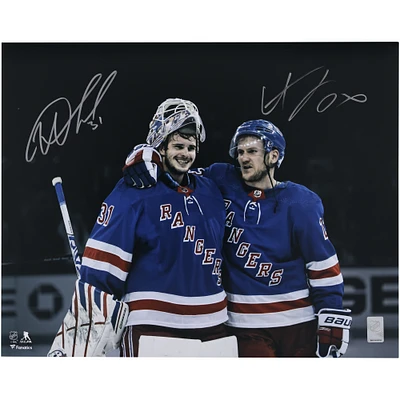 Igor Shesterkin & Adam Fox New York Rangers Autographed 16" x 20" Blue Jersey Celebration Photograph