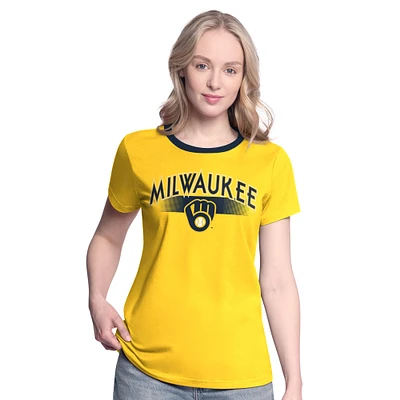 Women's G-III 4Her by Carl Banks Gold Milwaukee Brewers Pitch T-Shirt