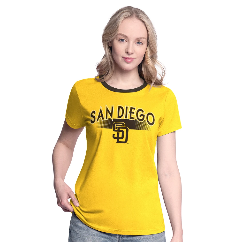Women's G-III 4Her by Carl Banks Gold San Diego Padres Pitch T-Shirt