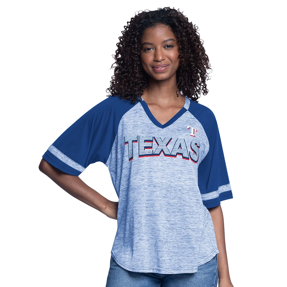Women's G-III 4Her by Carl Banks Royal Texas Rangers Hall of Fame Raglan Oversized Half-Sleeve V-Neck Top