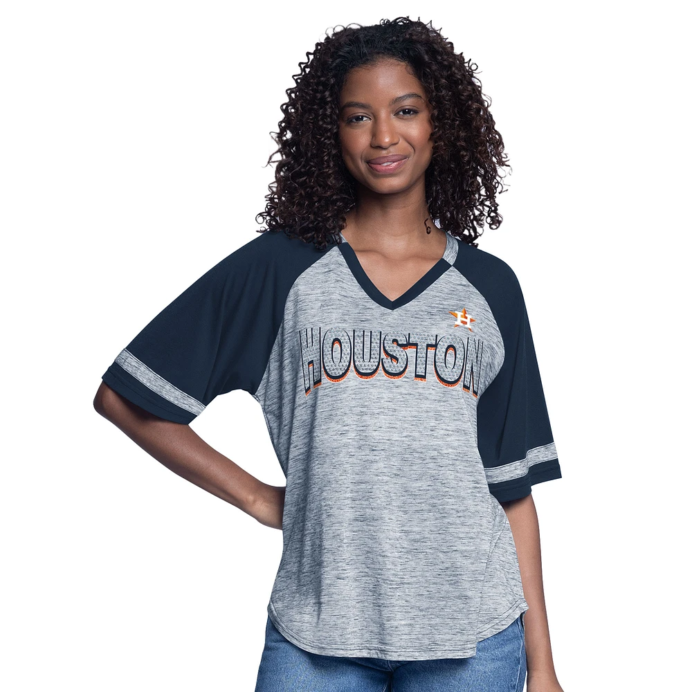 Women's G-III 4Her by Carl Banks Navy Houston Astros Hall of Fame Raglan Oversized Half-Sleeve V-Neck Top