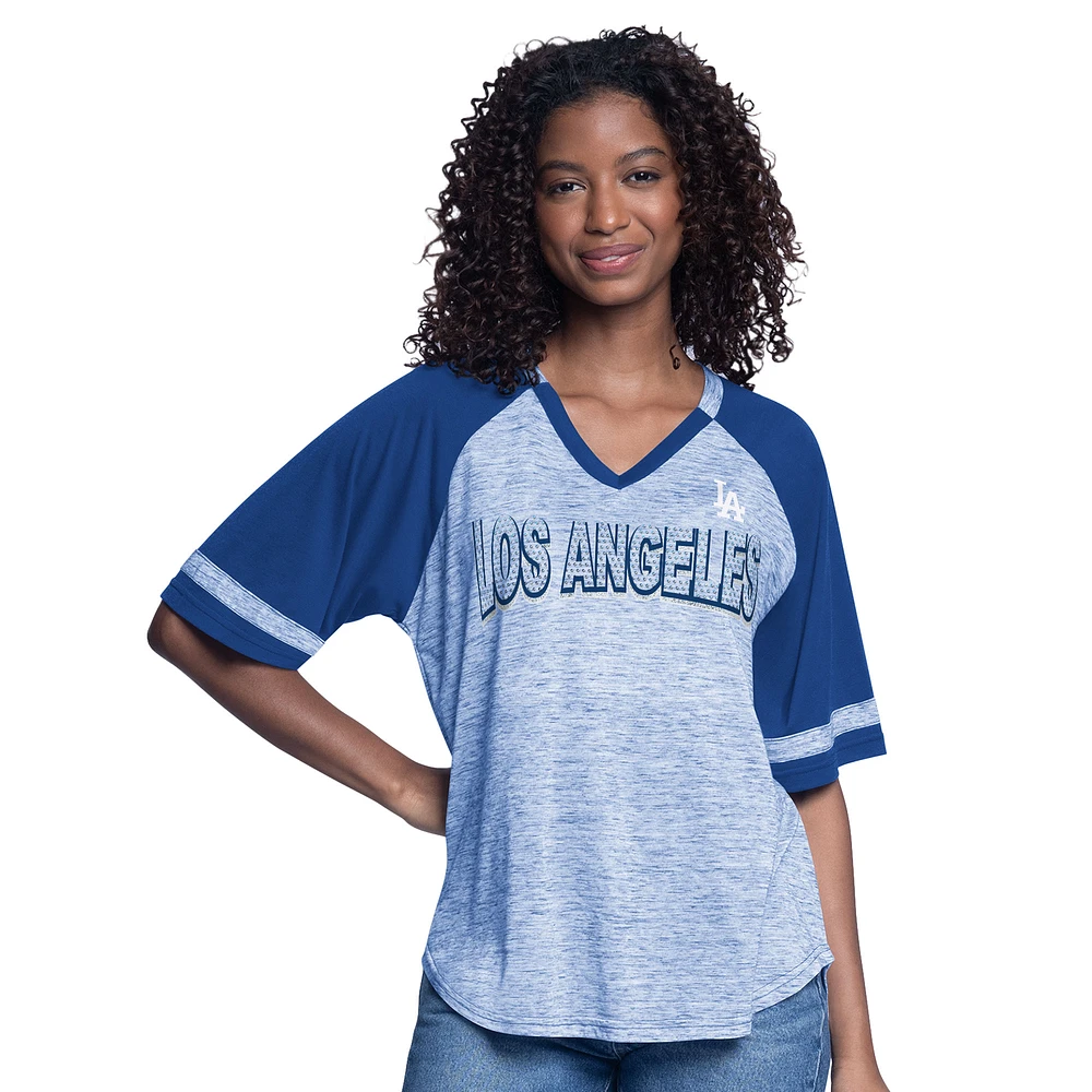 Women's G-III 4Her by Carl Banks Royal Los Angeles Dodgers Hall of Fame Raglan Oversized Half-Sleeve V-Neck Top