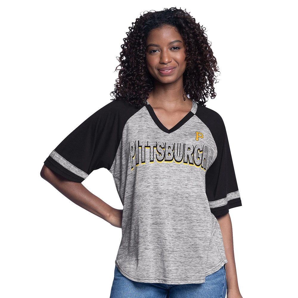 Women's G-III 4Her by Carl Banks Black Pittsburgh Pirates Hall of Fame Raglan Oversized Half-Sleeve V-Neck Top