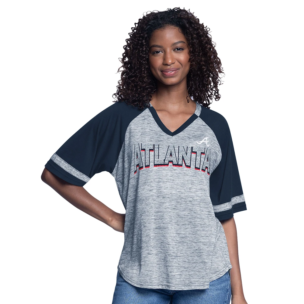 Women's G-III 4Her by Carl Banks Navy Atlanta Braves Hall of Fame Raglan Oversized Half-Sleeve V-Neck Top