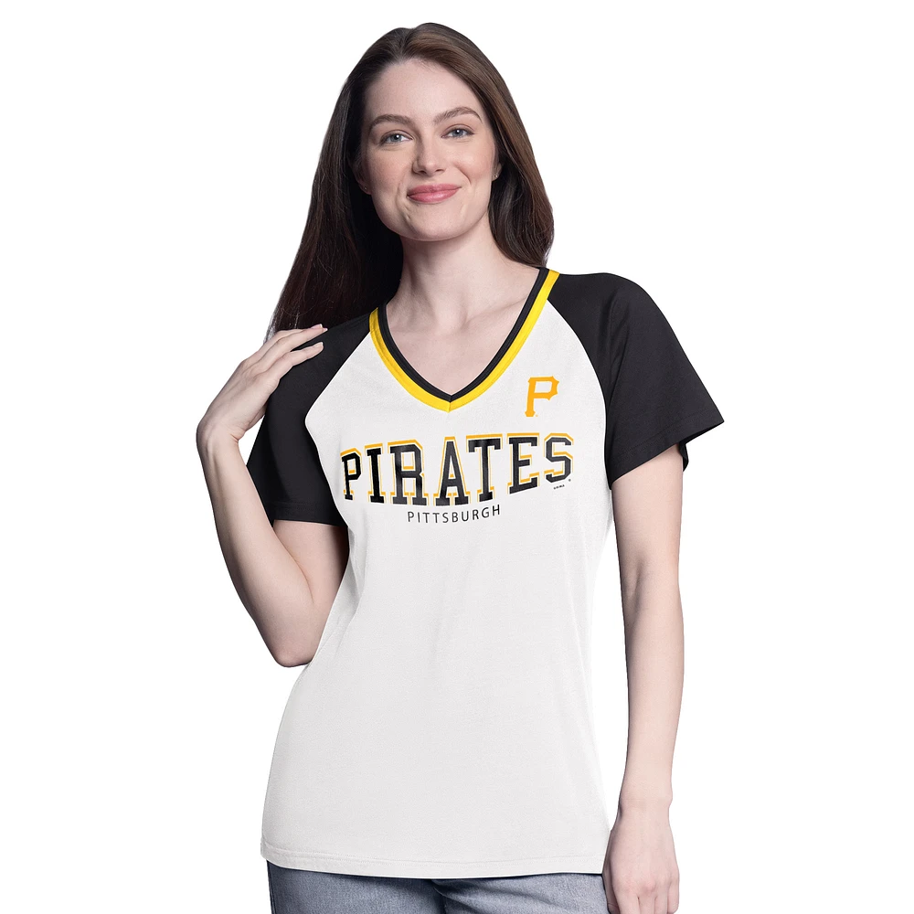 Women's G-III 4Her by Carl Banks White/Black Pittsburgh Pirates Ball Park Raglan V-Neck T-Shirt