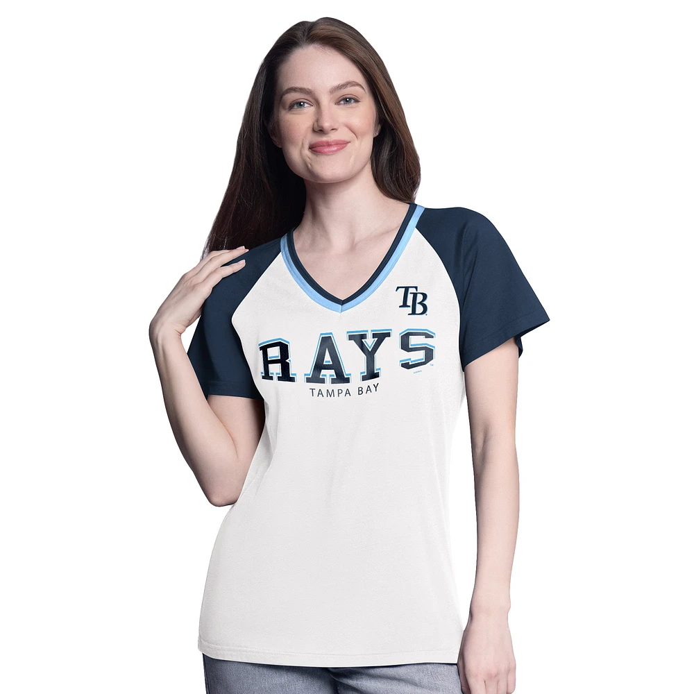 Women's G-III 4Her by Carl Banks White/Navy Tampa Bay Rays Ball Park Raglan V-Neck T-Shirt