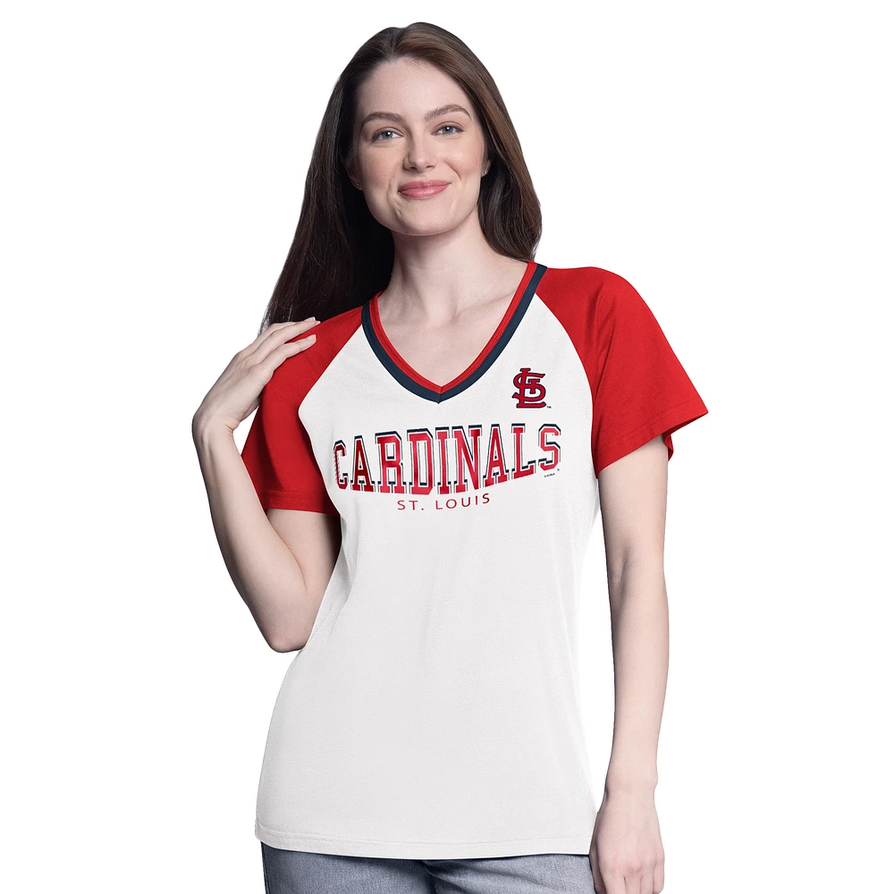 Women's G-III 4Her by Carl Banks White/Red St. Louis Cardinals Ball Park Raglan V-Neck T-Shirt