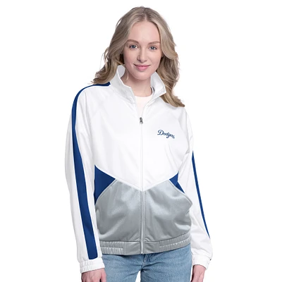 Women's G-III Sports by Carl Banks White/Royal Los Angeles Dodgers Rally Rhinestone Raglan Full-Zip Track Jacket
