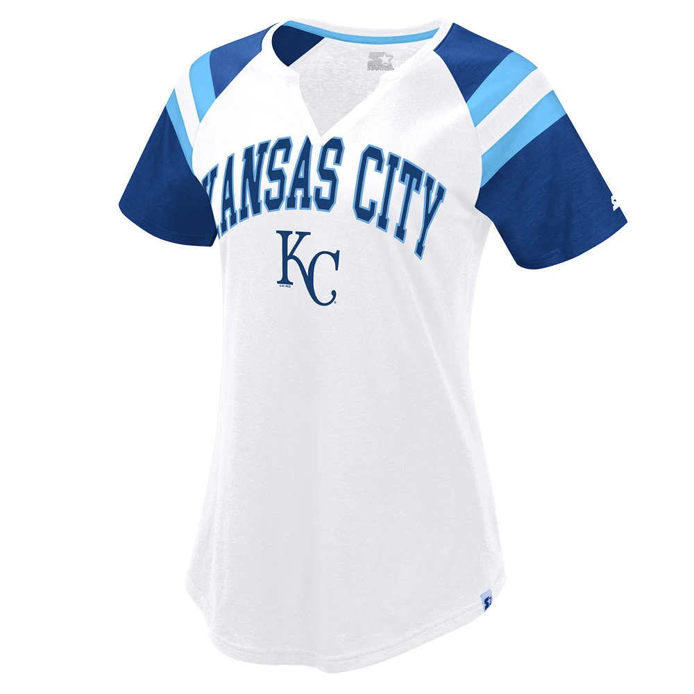 Women's Starter White/Royal Kansas City Royals Game On Notch Neck Raglan T-Shirt