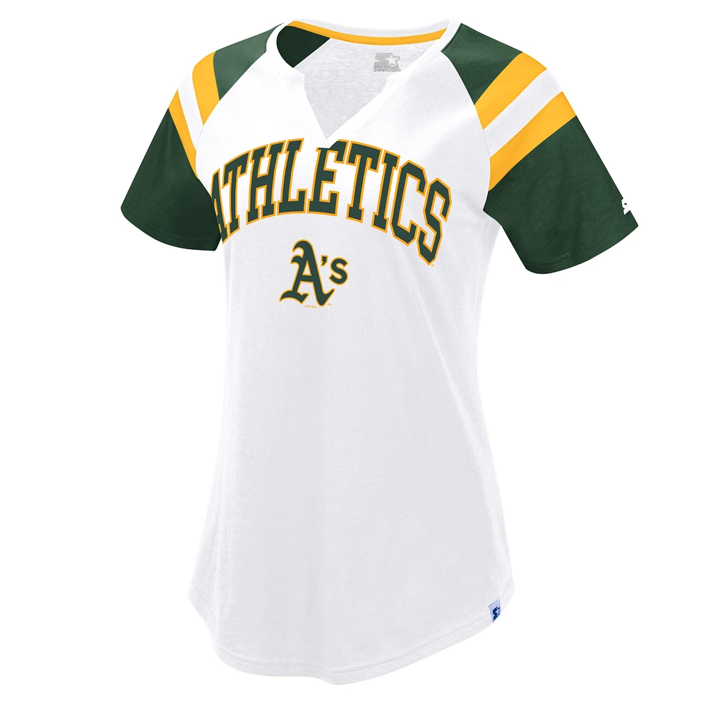 Women's Starter White/Green Athletics Game On Notch Neck Raglan T-Shirt