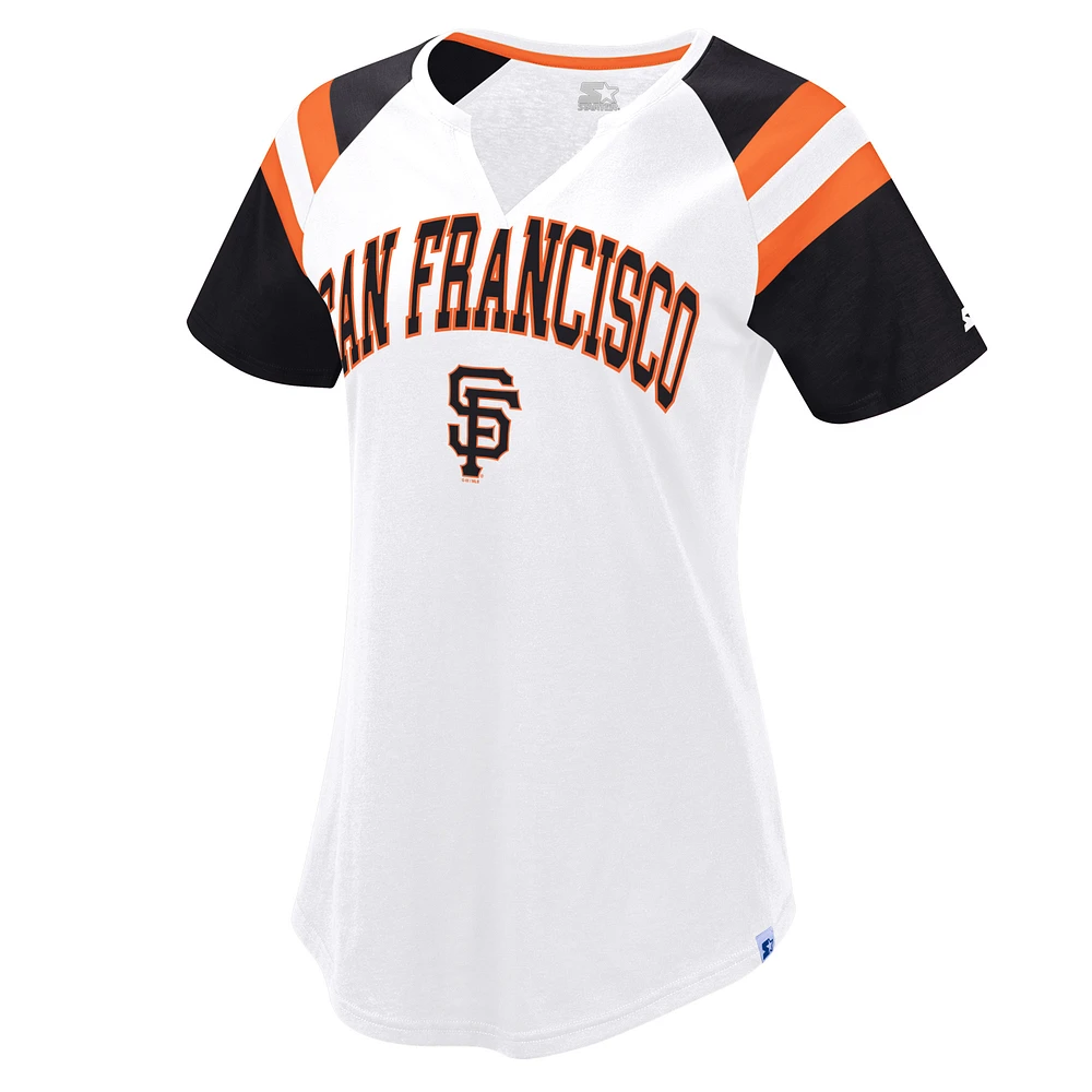 Women's Starter White/Black San Francisco Giants Game On Notch Neck Raglan T-Shirt