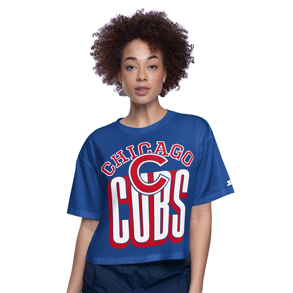 Women's Starter Royal Chicago Cubs Play the Ball Boxy Cropped T-Shirt