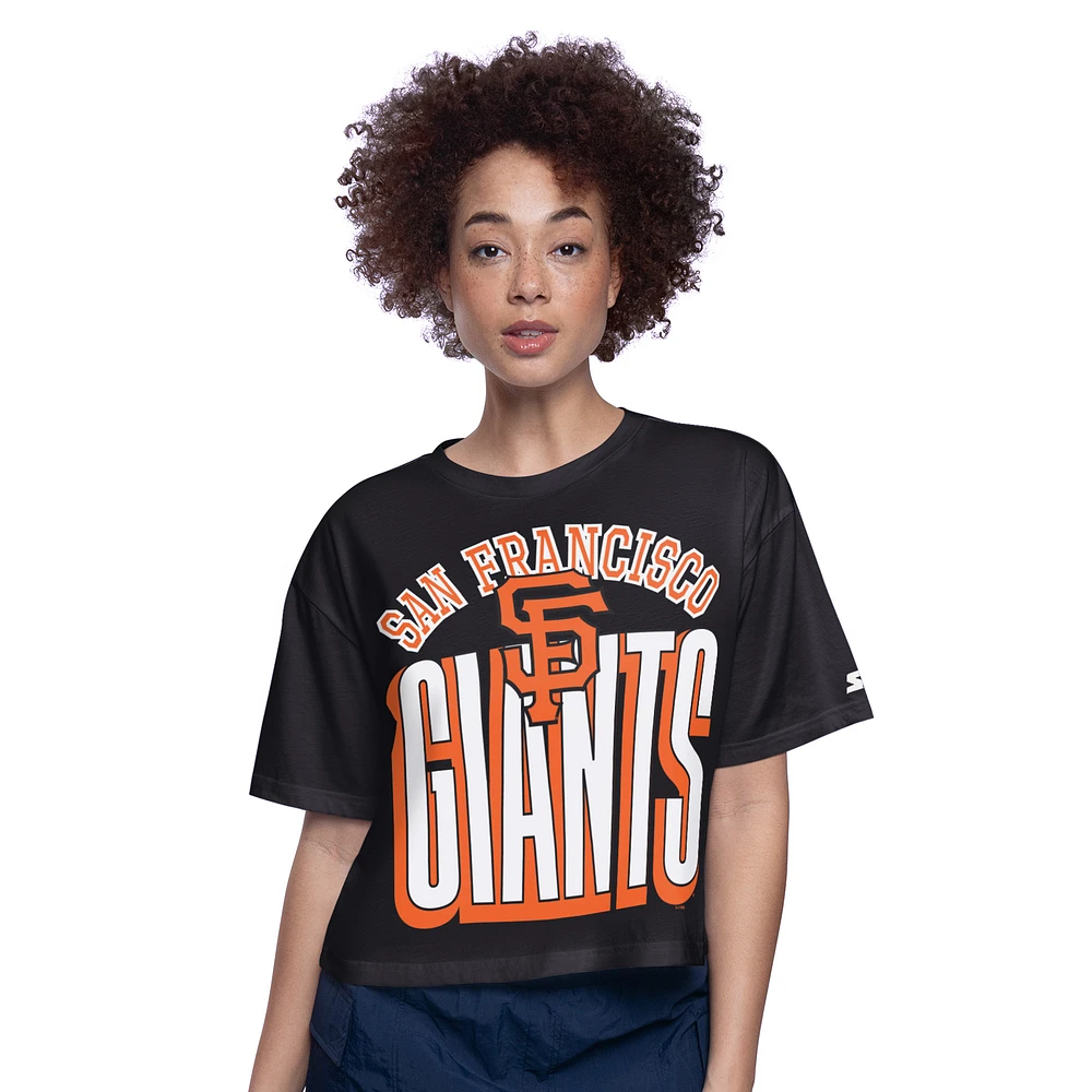 Women's Starter Black San Francisco Giants Play the Ball Boxy Cropped T-Shirt