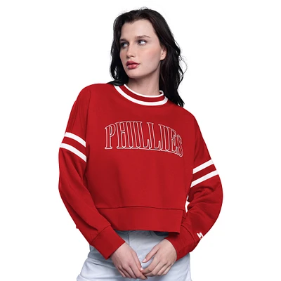 Women's Starter Red Philadelphia Phillies Power Play Cropped Pullover Sweatshirt