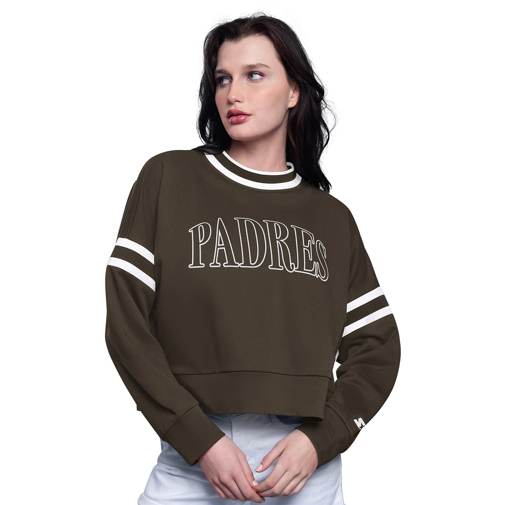 Women's Starter Brown San Diego Padres Power Play Cropped Pullover Sweatshirt