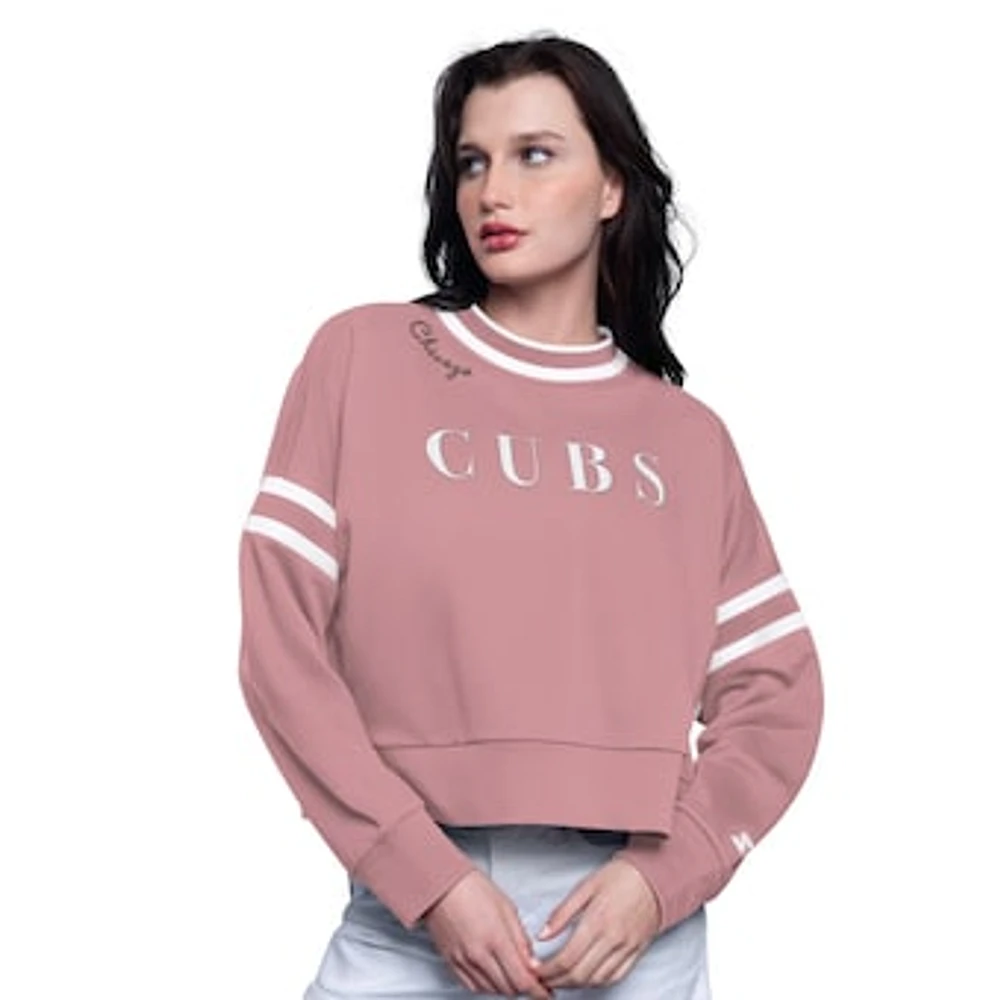 Women's Starter Pink Chicago Cubs Power Play Cropped Pullover Sweatshirt