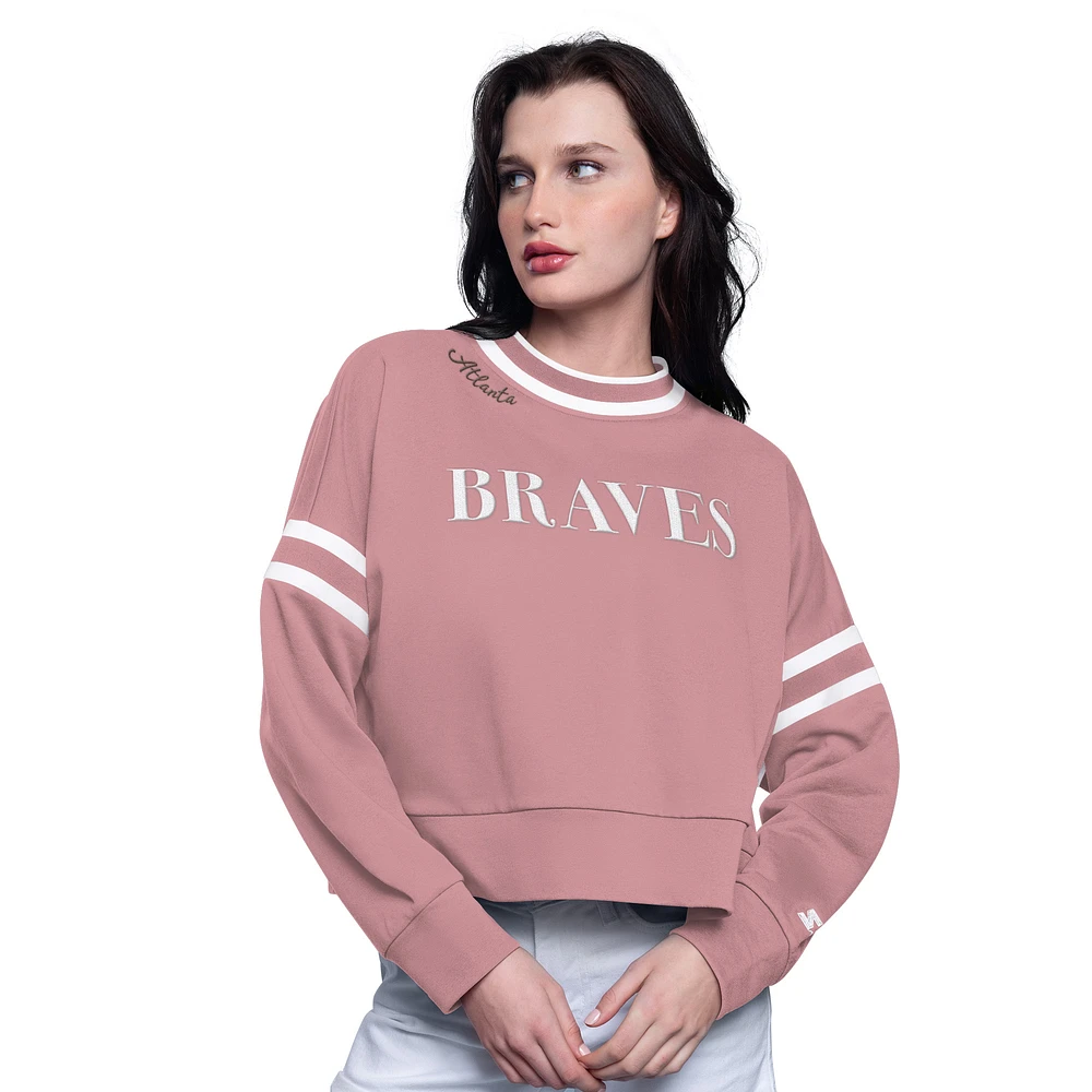 Women's Starter Pink Atlanta Braves Power Play Cropped Pullover Sweatshirt