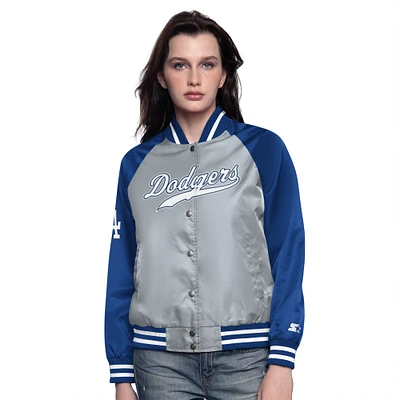 Women's Starter Gray/Royal Los Angeles Dodgers Home Run Full-Snap Varsity Jacket