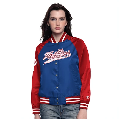Women's Starter Royal/Red Philadelphia Phillies Home Run Full-Snap Varsity Jacket