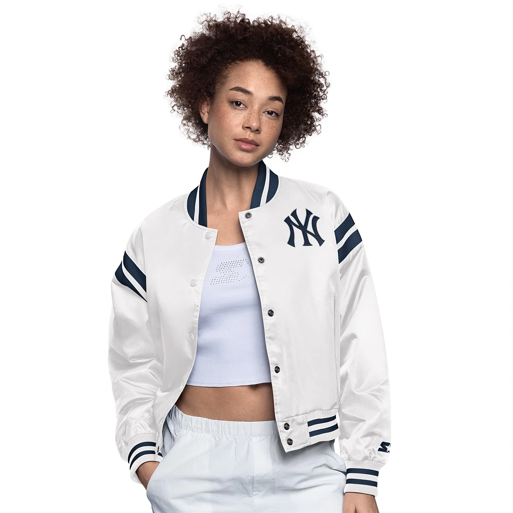 Women's Starter White New York Yankees Full Count Full-Snap Varsity Jacket