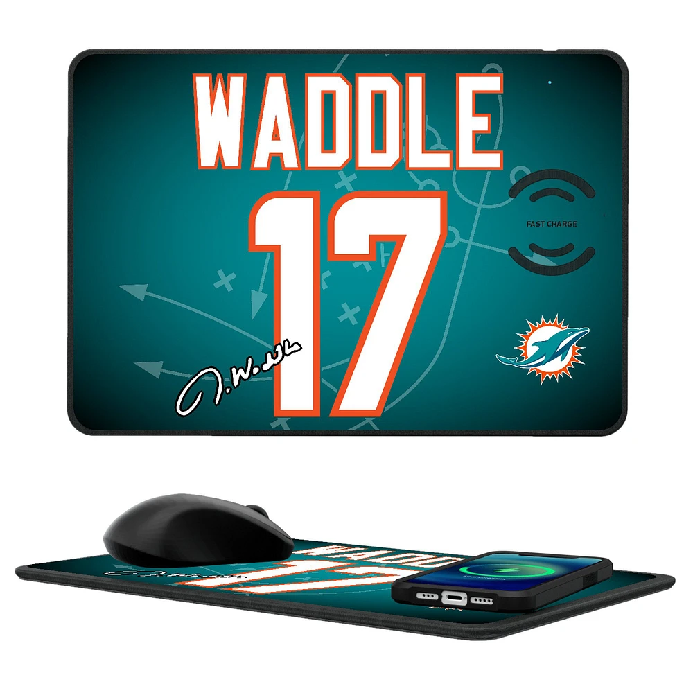 Keyscaper Jaylen Waddle Miami Dolphins Wireless Charger and Mouse Pad