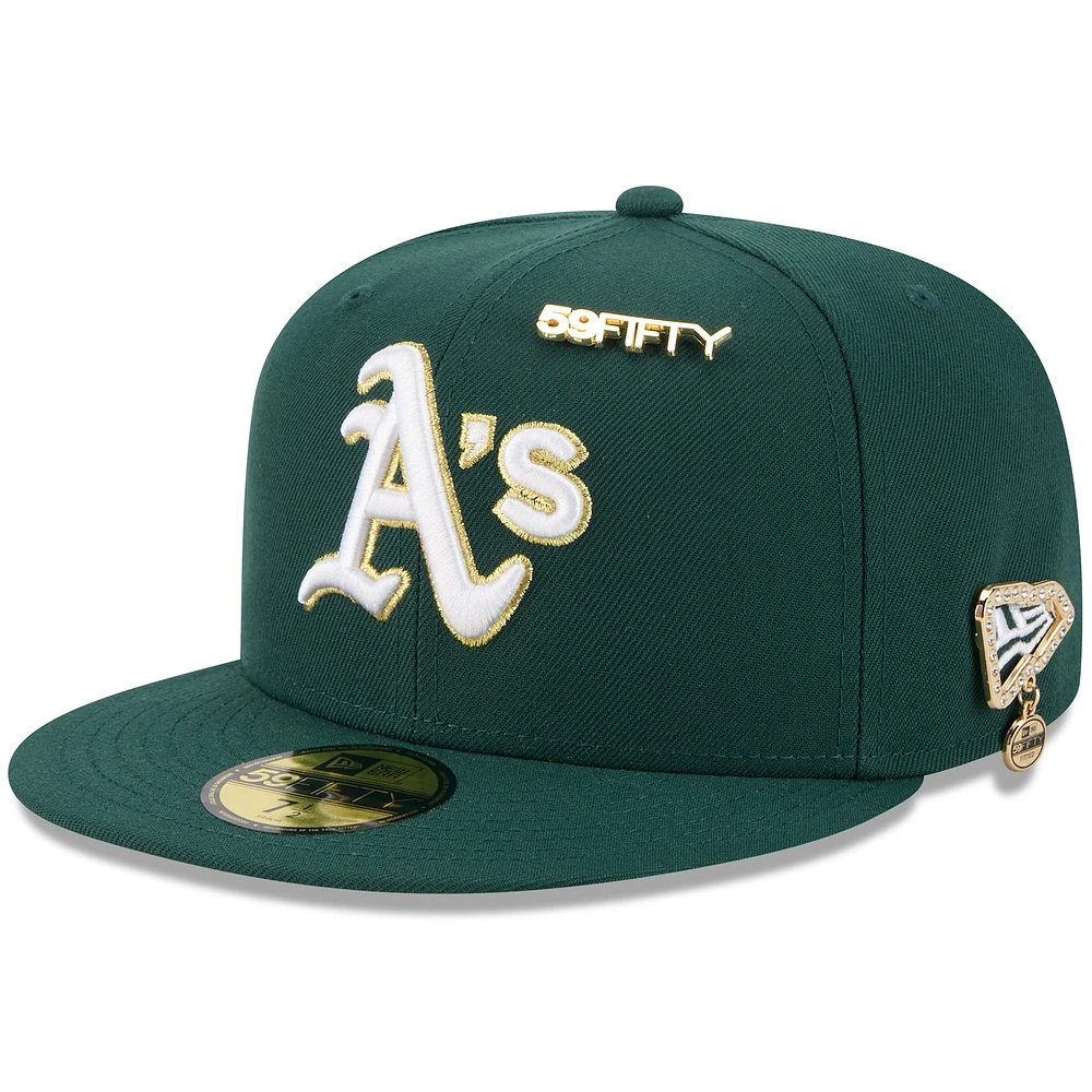 Men's New Era Dark Green Athletics 2025 59FIFTY Day Fitted Hat with Pins