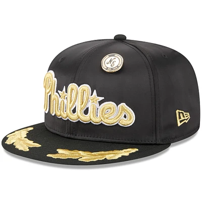Men's New Era Black Philadelphia Phillies 2025 59FIFTY Day Gold Leaf Fitted Hat