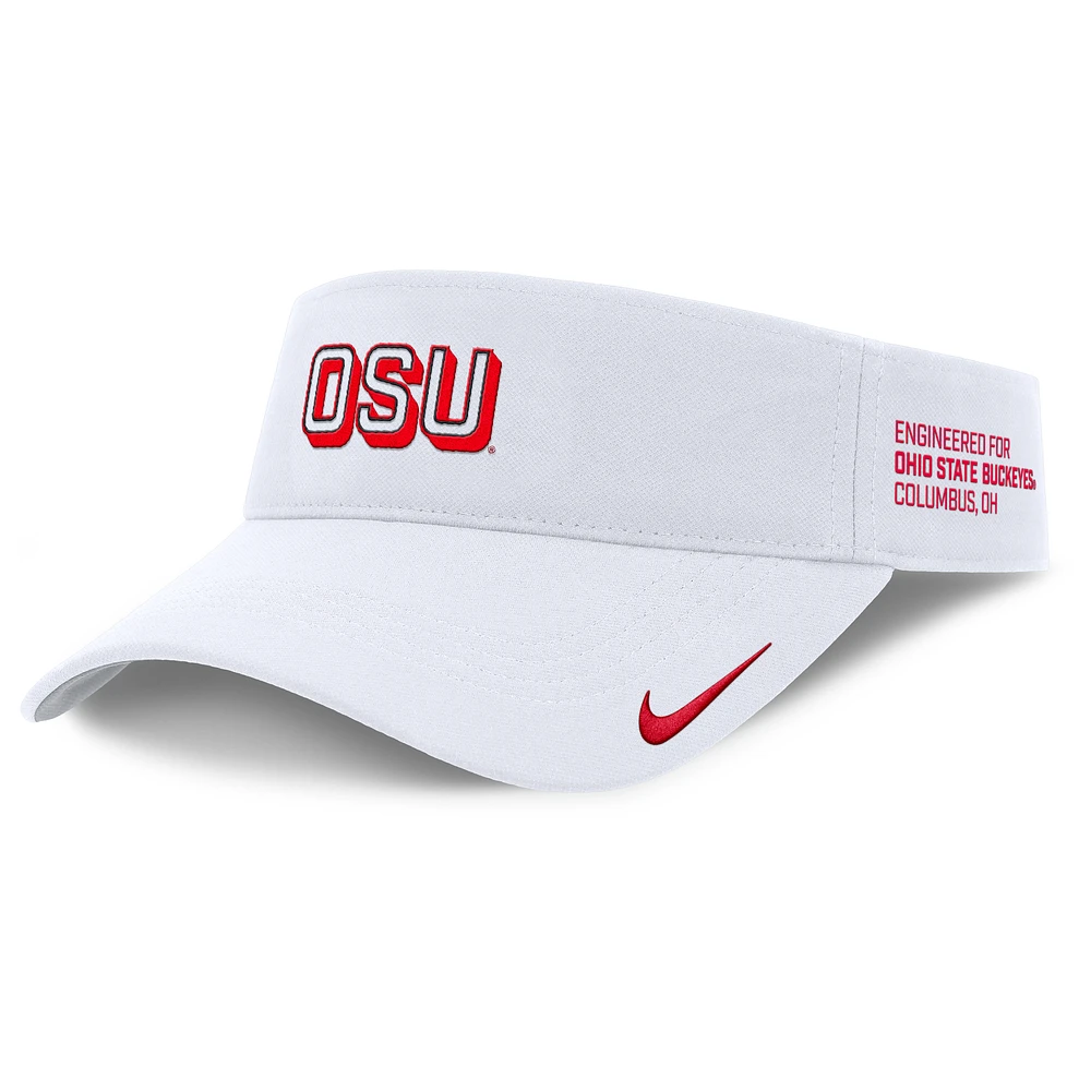 Men's Nike White Ohio State Buckeyes 2025 On-Field Gameday Performance Ace Adjustable Visor