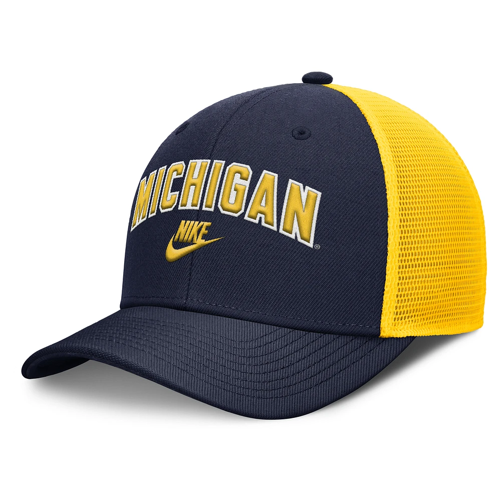 Men's Nike Navy/Maize Michigan Wolverines Legacy Arch Rise Performance Trucker Adjustable Hat