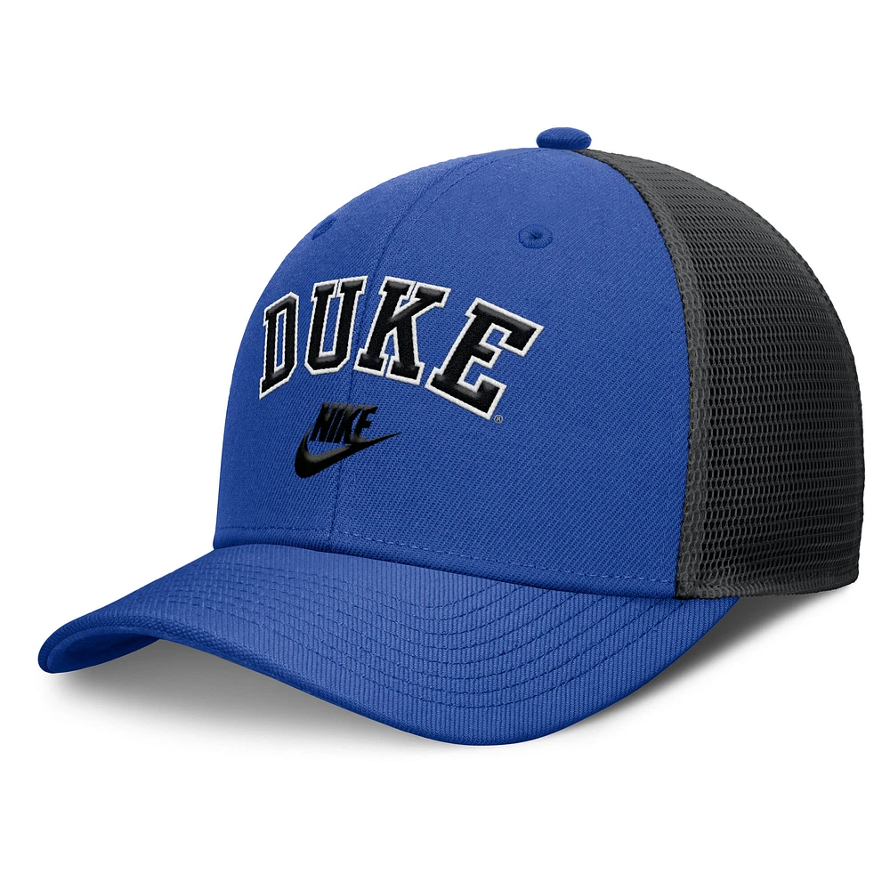 Men's Nike Royal/Black Duke Blue Devils Legacy Arch Rise Performance Trucker Adjustable Hat
