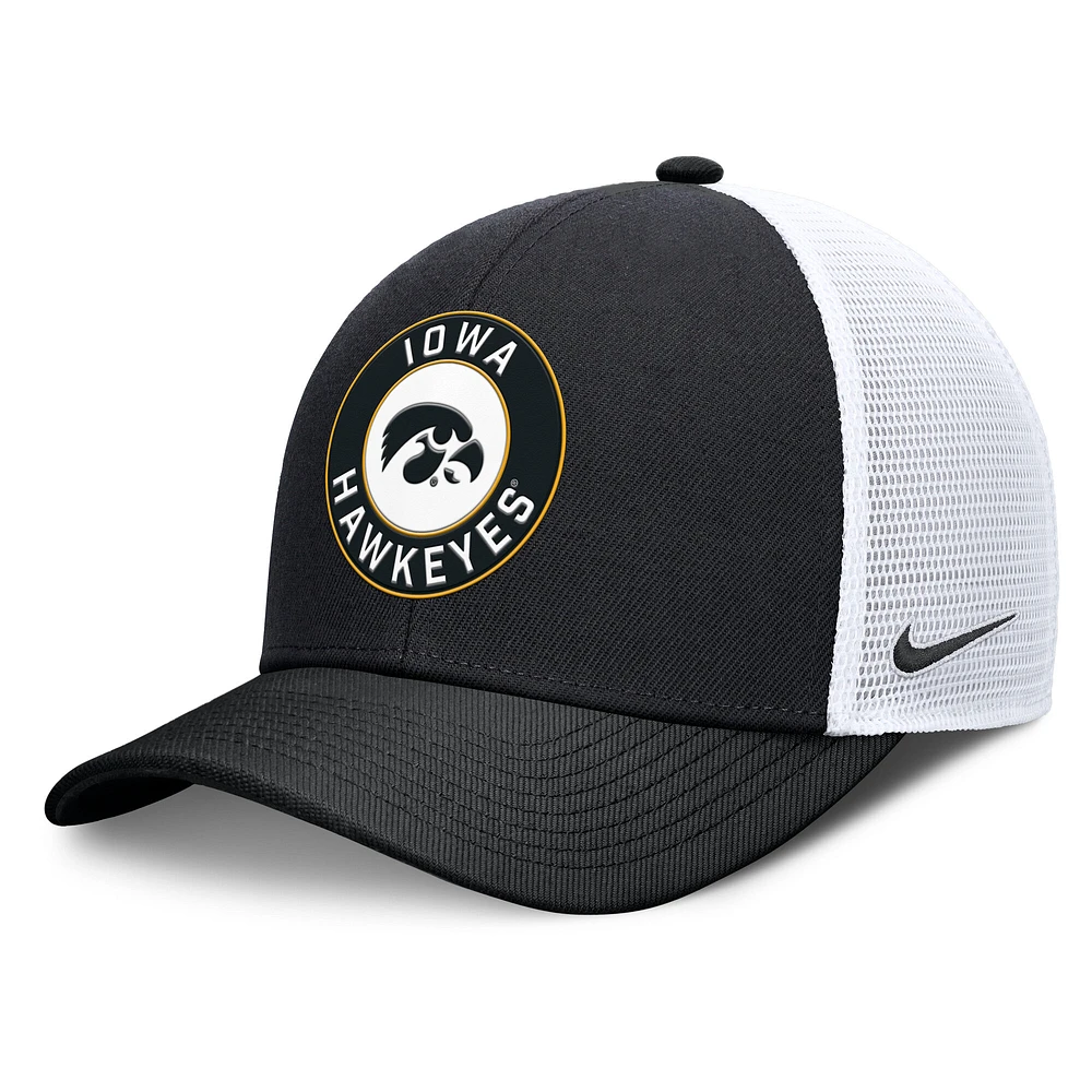 Men's Nike Black/White Iowa Hawkeyes Rise Primetime Performance Trucker Adjustable Hat