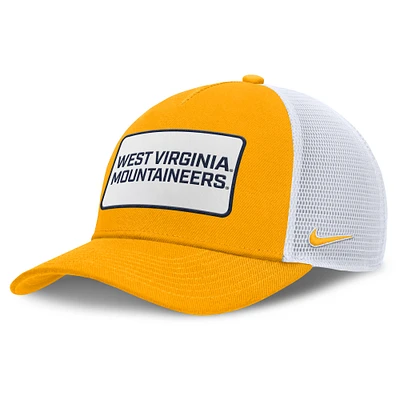 Men's Nike Gold/White West Virginia Mountaineers 2025 On-Field Rise Patch Trucker Adjustable Hat