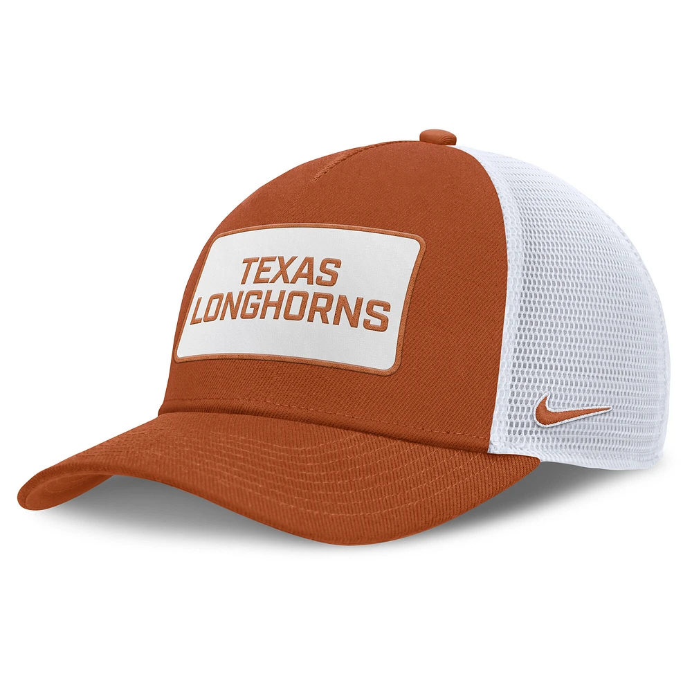 Men's Nike Texas Orange/White Texas Longhorns 2025 On-Field Rise Patch Trucker Adjustable Hat
