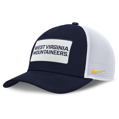 Men's Nike Navy/White West Virginia Mountaineers 2025 On-Field Rise Patch Trucker Adjustable Hat