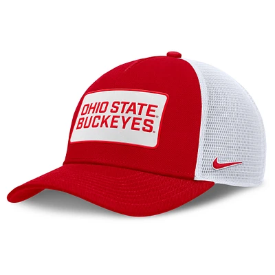 Men's Nike Scarlet/White Ohio State Buckeyes 2025 On-Field Rise Patch Trucker Adjustable Hat