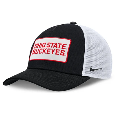 Men's Nike Black/White Ohio State Buckeyes 2025 On-Field Rise Patch Trucker Adjustable Hat