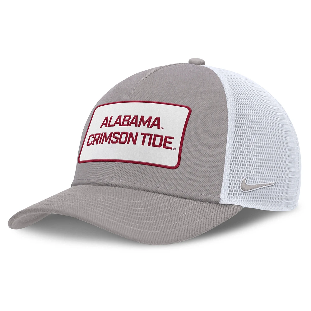 Men's Nike Gray/White Alabama Crimson Tide 2025 On-Field Rise Patch Trucker Adjustable Hat
