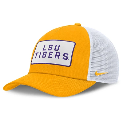Men's Nike Gold/White LSU Tigers 2025 On-Field Rise Patch Trucker Adjustable Hat