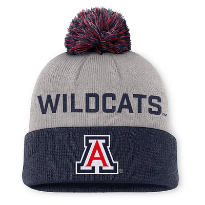 Men's Nike Gray/Navy Arizona Wildcats Primetime Peak Cuffed Knit Hat with Pom