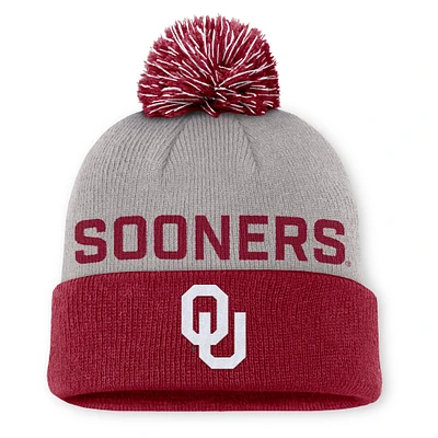 Men's Jordan Brand Gray/Crimson Oklahoma Sooners Primetime Peak Cuffed Knit Hat with Pom
