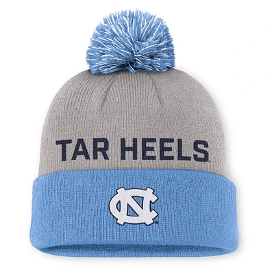 Men's Jordan Brand Gray/Carolina Blue North Carolina Tar Heels Primetime Peak Cuffed Knit Hat with Pom