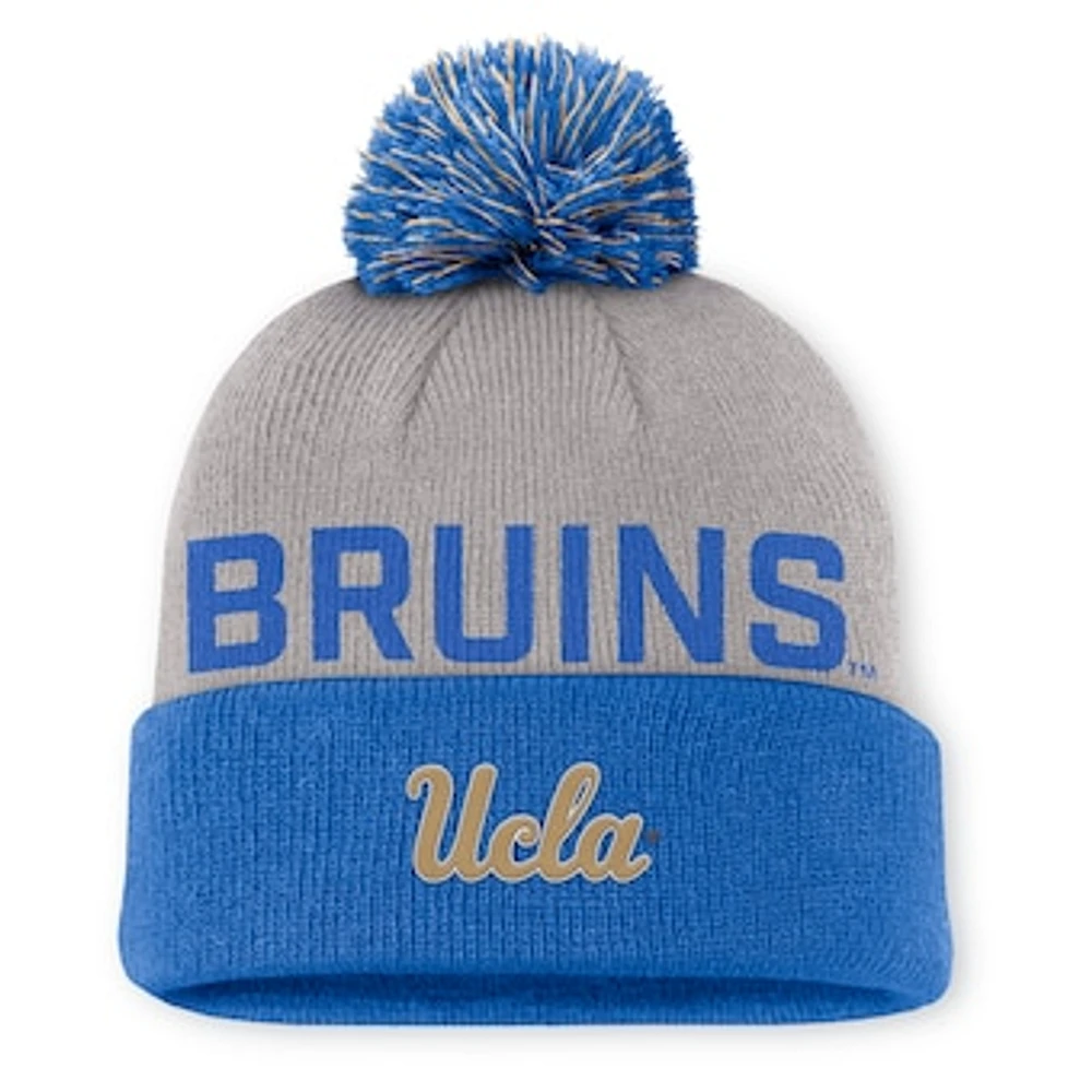 Men's Jordan Brand Gray/Blue UCLA Bruins Primetime Peak Cuffed Knit Hat with Pom