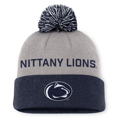 Men's Nike Gray/Navy Penn State Nittany Lions Primetime Peak Cuffed Knit Hat with Pom